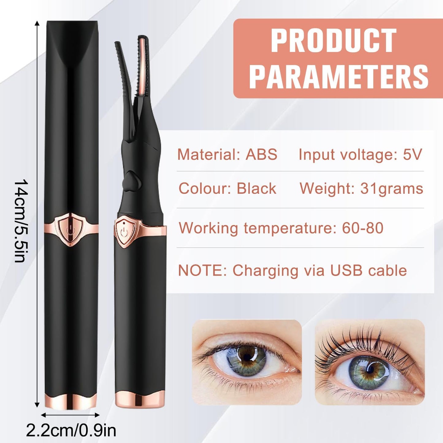 Heated Eyelash Curler, Mini Electric Eyelash Curler, Portable Makeup Electric Eyelash Curling, USB Rechargeable Finalize Eyelash Tool Beauty Tools for Women (White)