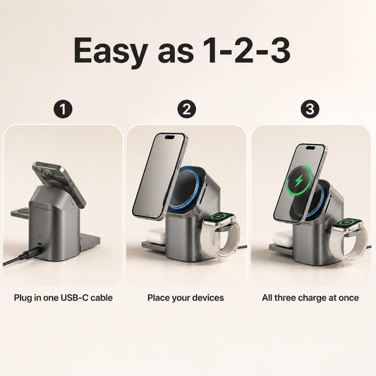 3-in-1 Magnetic Wireless Charger for iPhone, Apple Watch & AirPods