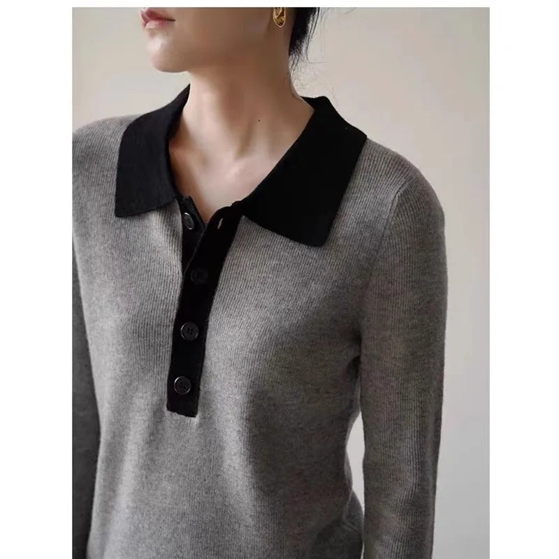 Slim Cashmere Polo Sweater – Gray