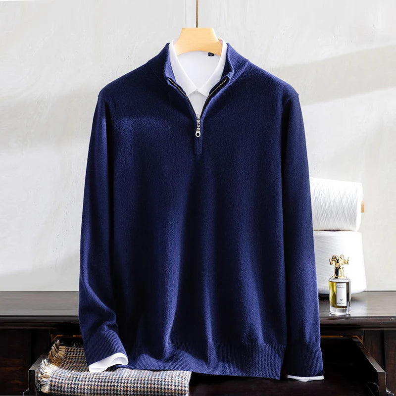 Pull Homme en Cachemire – Col Montant Zippé