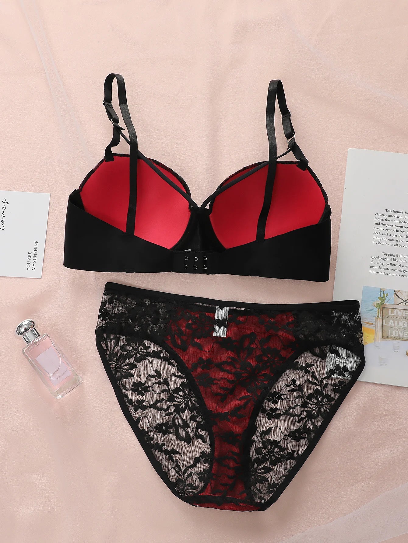 Black Lace Push-Up Bra Set
