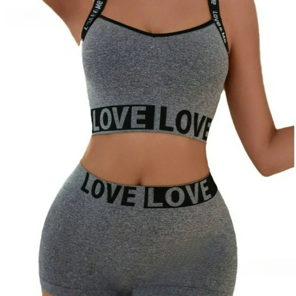 Women's Letter Sports Bra & Pants Set