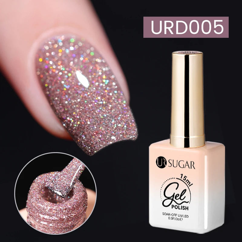 UR SUGAR Silver Reflective Glitter Gel Polish – 15ml UV Soak Off