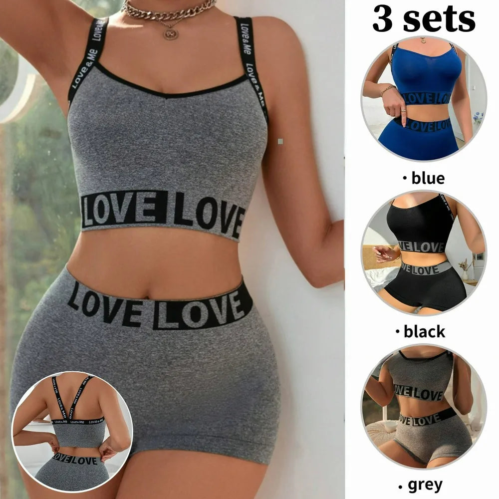 Women's Letter Sports Bra & Pants Set