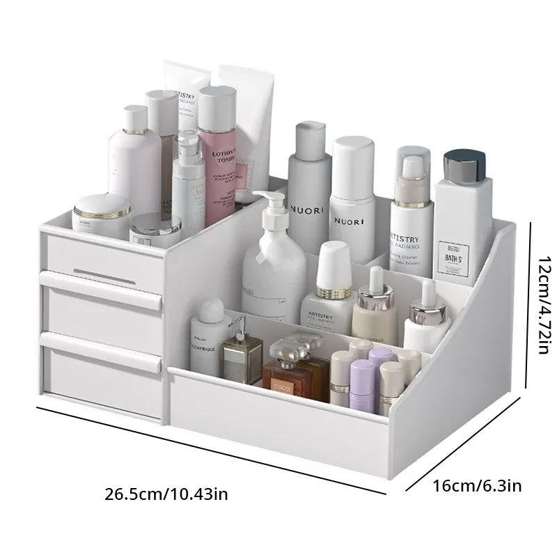 1pc White Desktop Makeup Storage Box – Plastic Organizer Shelf for Dorms, Skincare, Cosmetics & Vanity Tables"