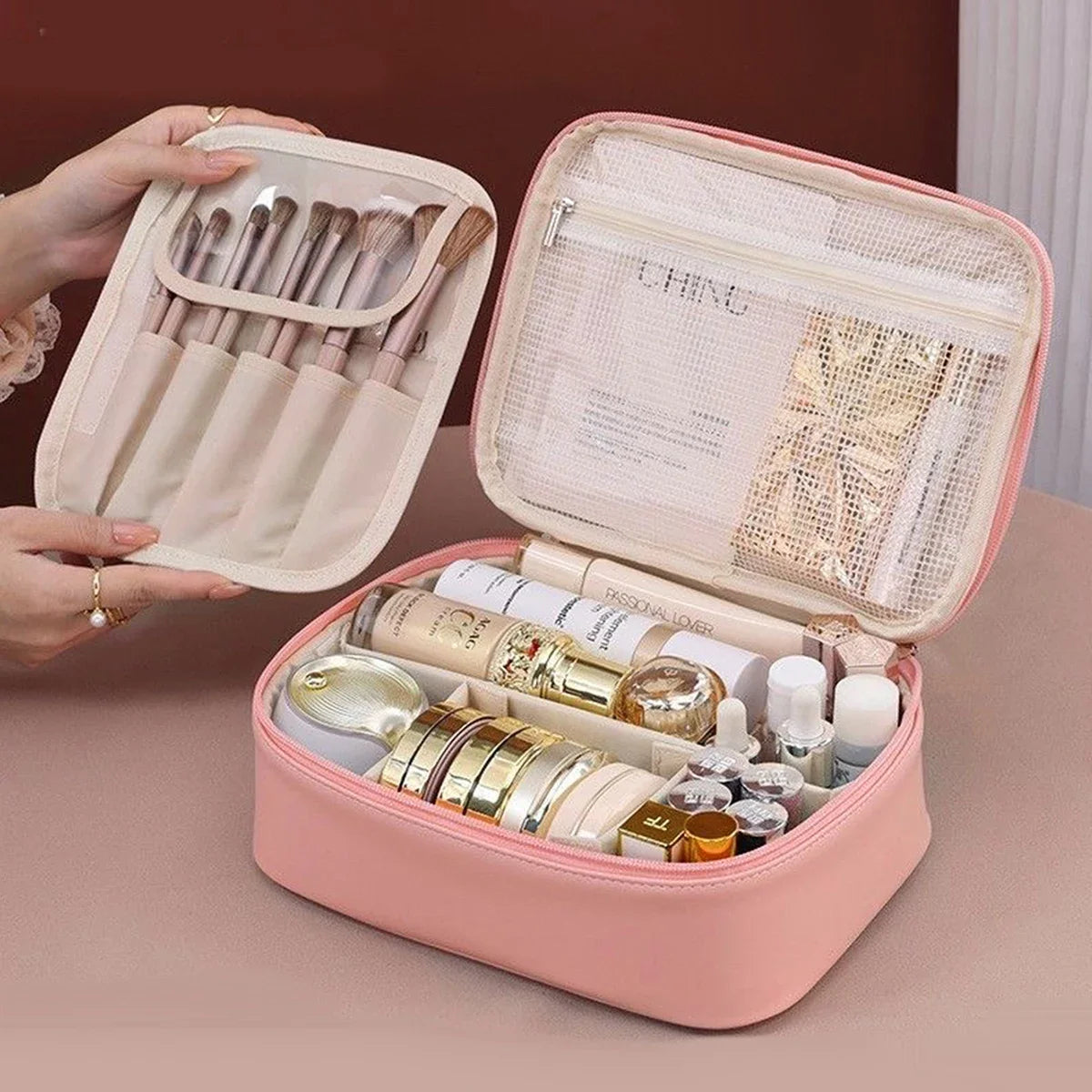 Multi-Layer Waterproof Travel Makeup Organizer for Women
