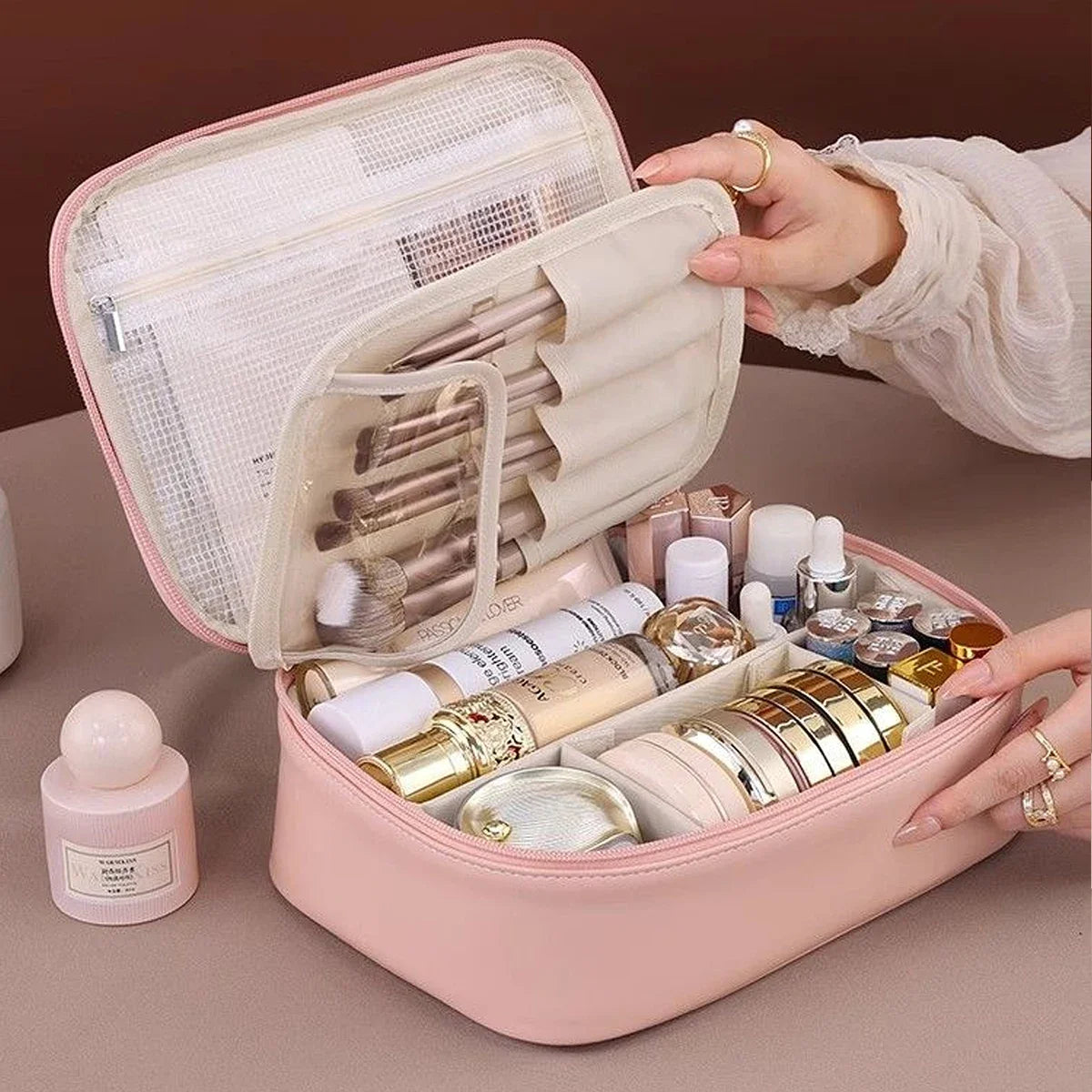 Multi-Layer Waterproof Travel Makeup Organizer for Women