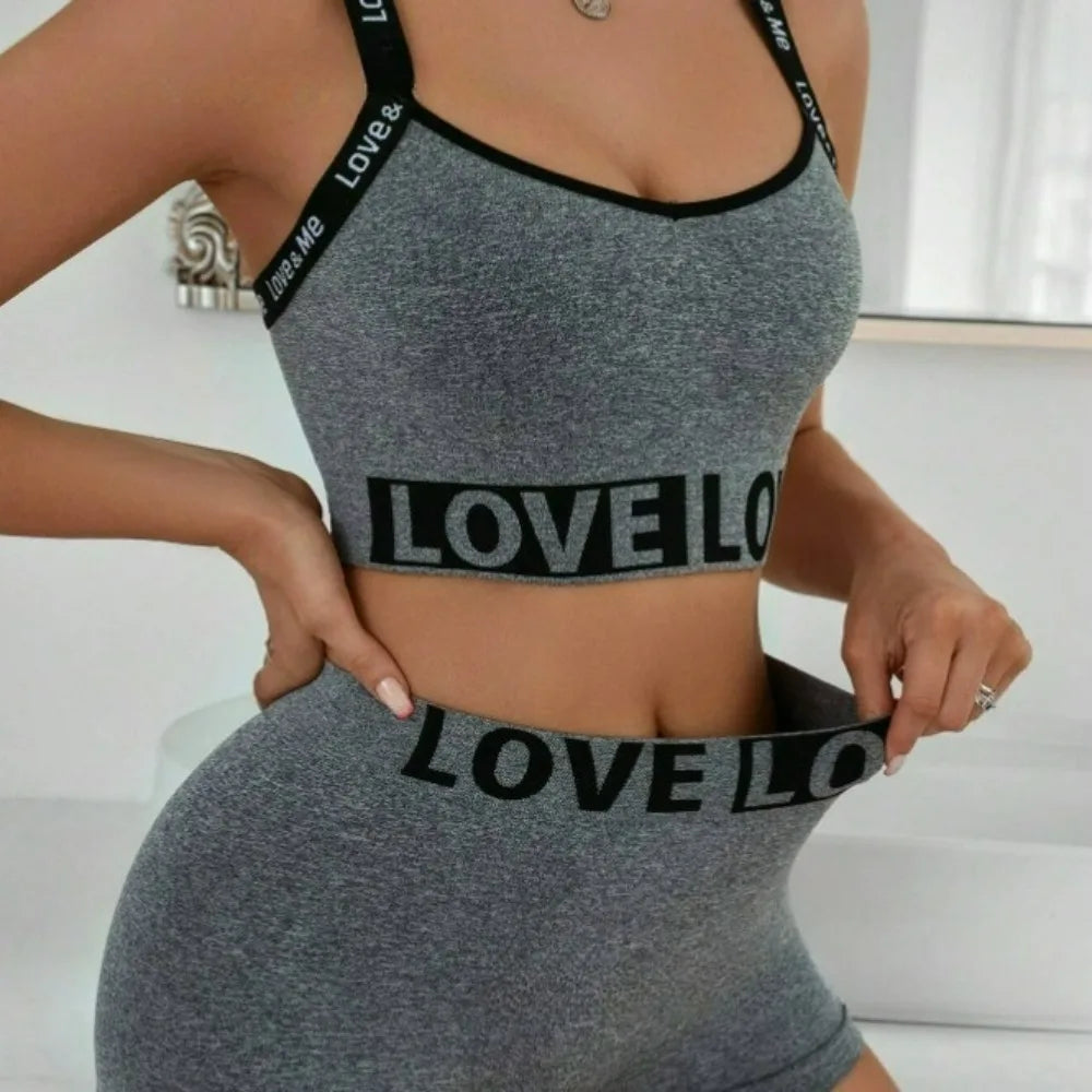 Women's Letter Sports Bra & Pants Set