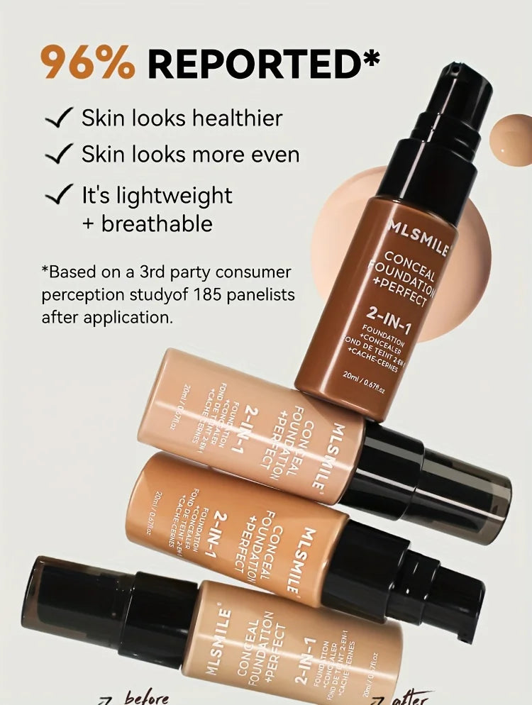 2-in-1 Liquid Foundation & Concealer – Full Coverage, Waterproof & Hydrating