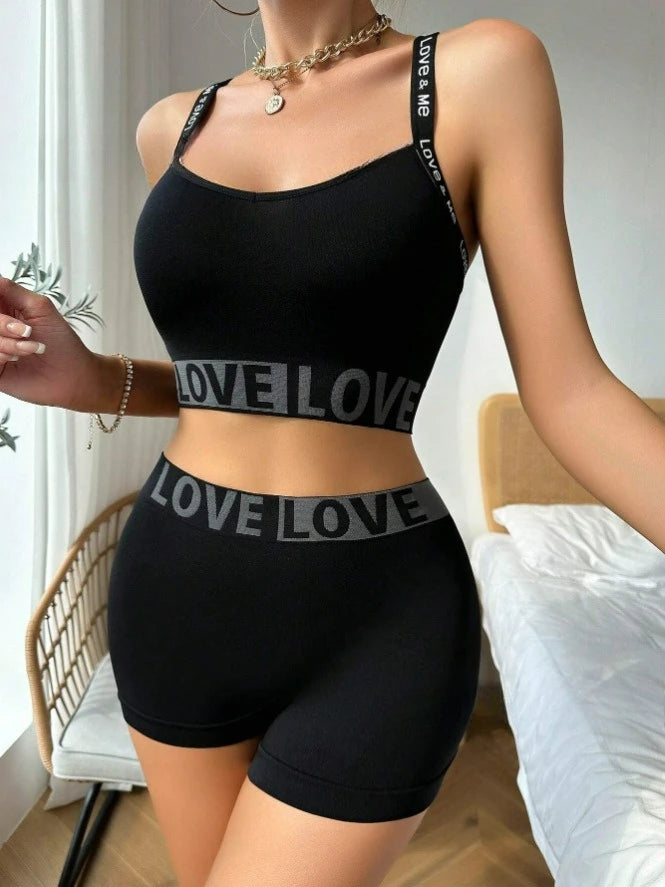 Women's Letter Sports Bra & Pants Set