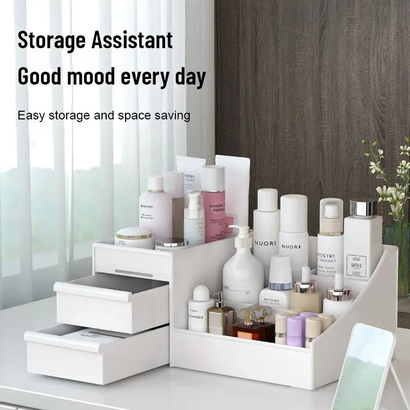 1pc White Desktop Makeup Storage Box – Plastic Organizer Shelf for Dorms, Skincare, Cosmetics & Vanity Tables"