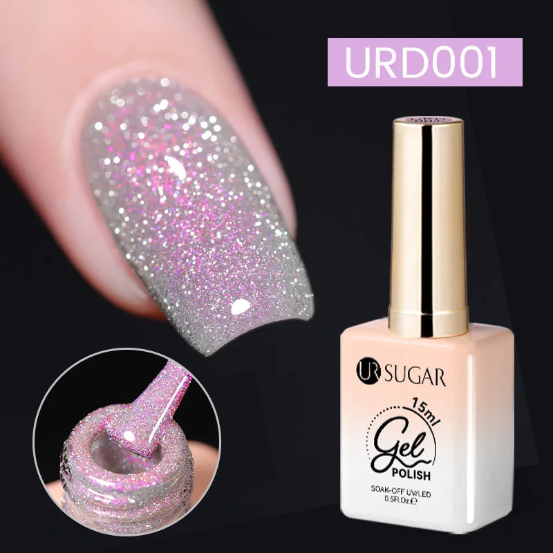 UR SUGAR Silver Reflective Glitter Gel Polish – 15ml UV Soak Off