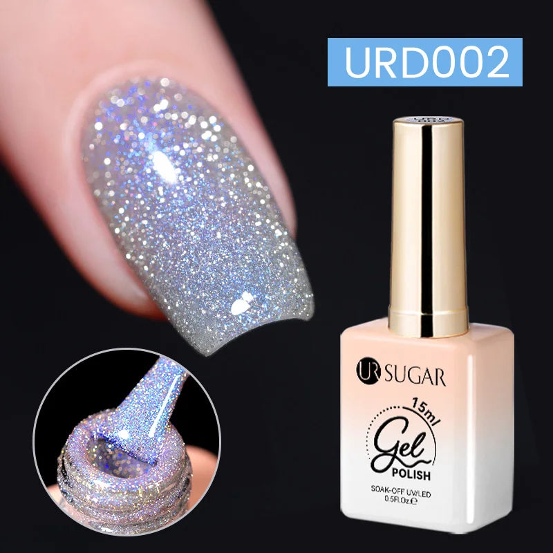 UR SUGAR Silver Reflective Glitter Gel Polish – 15ml UV Soak Off