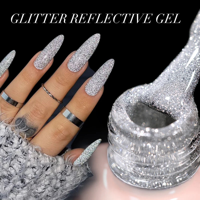 UR SUGAR Silver Reflective Glitter Gel Polish – 15ml UV Soak Off
