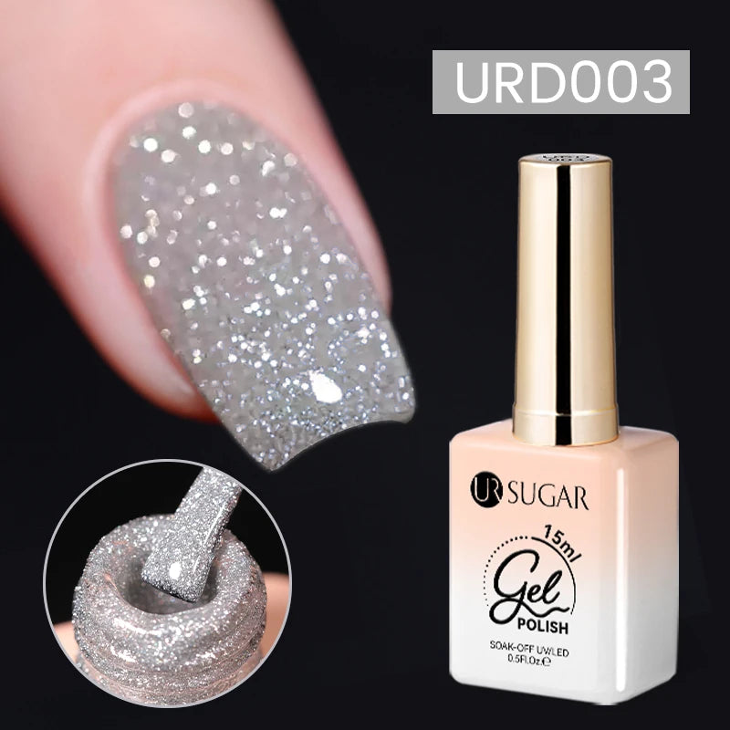 UR SUGAR Silver Reflective Glitter Gel Polish – 15ml UV Soak Off