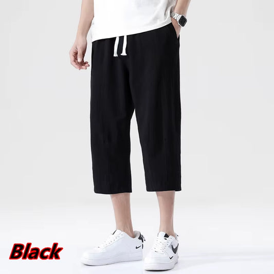Summer Casual Pants Men'S Wild Cotton and Linen Loose Linen Pants Korean Style Trend Nine-Point Straight Trousers