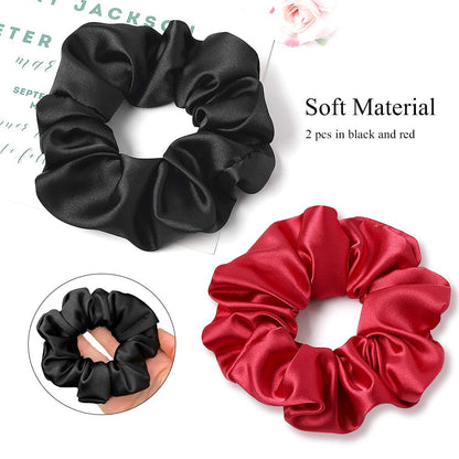 Silk Hair Scrunchies Black Red for Women Girls Curly Thick Hair Big Mulberry Silky Sleep Scrunchy Satin Elastic Hair Tie Bands Fashion Ponytail Holder 90S Accessories