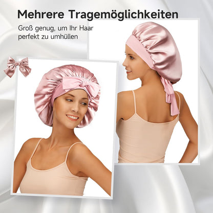 100% 22 Momme De Mûrier Bonnet Soie Cheveux Nuit Pour Dormir, Rose | Bonnet De Nuit Doux En Soie Double Couche Pour Cheveux Frisés, Respirant, Large Bande Ajustable Pour Attacher À La Tête