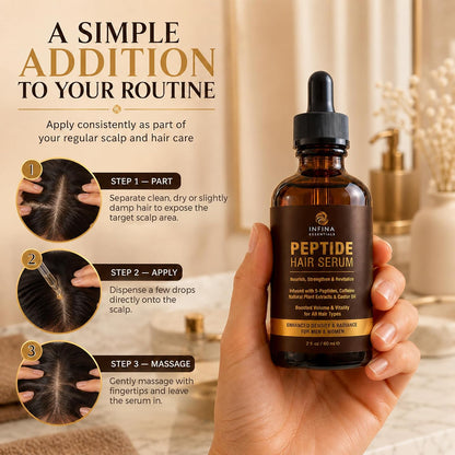 Peptide Hair Serum for Hair Growth, Frizz Control & Styling, 2 Fl Oz | Multi Peptide Serum for Hair Density, Caffeine Hair Growth Serum with Copper Peptides -