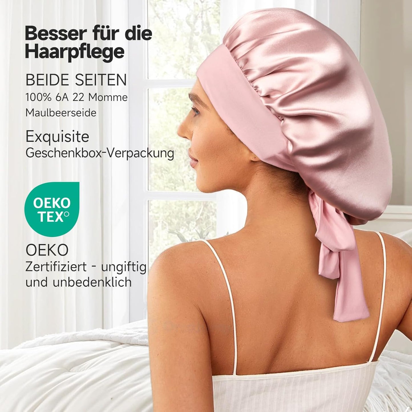 100% 22 Momme De Mûrier Bonnet Soie Cheveux Nuit Pour Dormir, Rose | Bonnet De Nuit Doux En Soie Double Couche Pour Cheveux Frisés, Respirant, Large Bande Ajustable Pour Attacher À La Tête