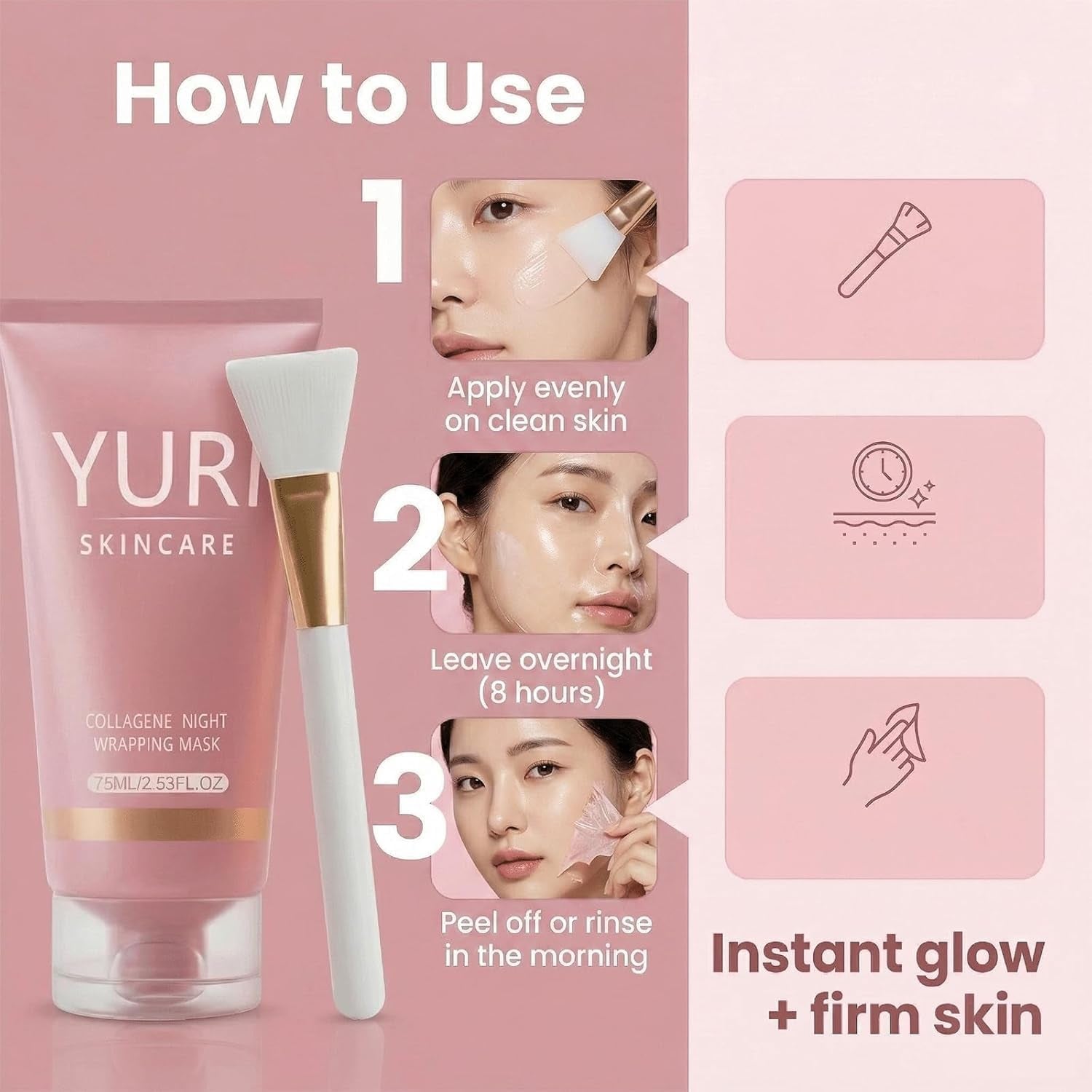 Masque De Collagène, Masque D'Enrobage De Nuit De Collagène, Korea Skincare Collagen Night Water Light Muscle Tear Pull Mask, Réduit Les Ridules Et L'Assombrissement (1PC)