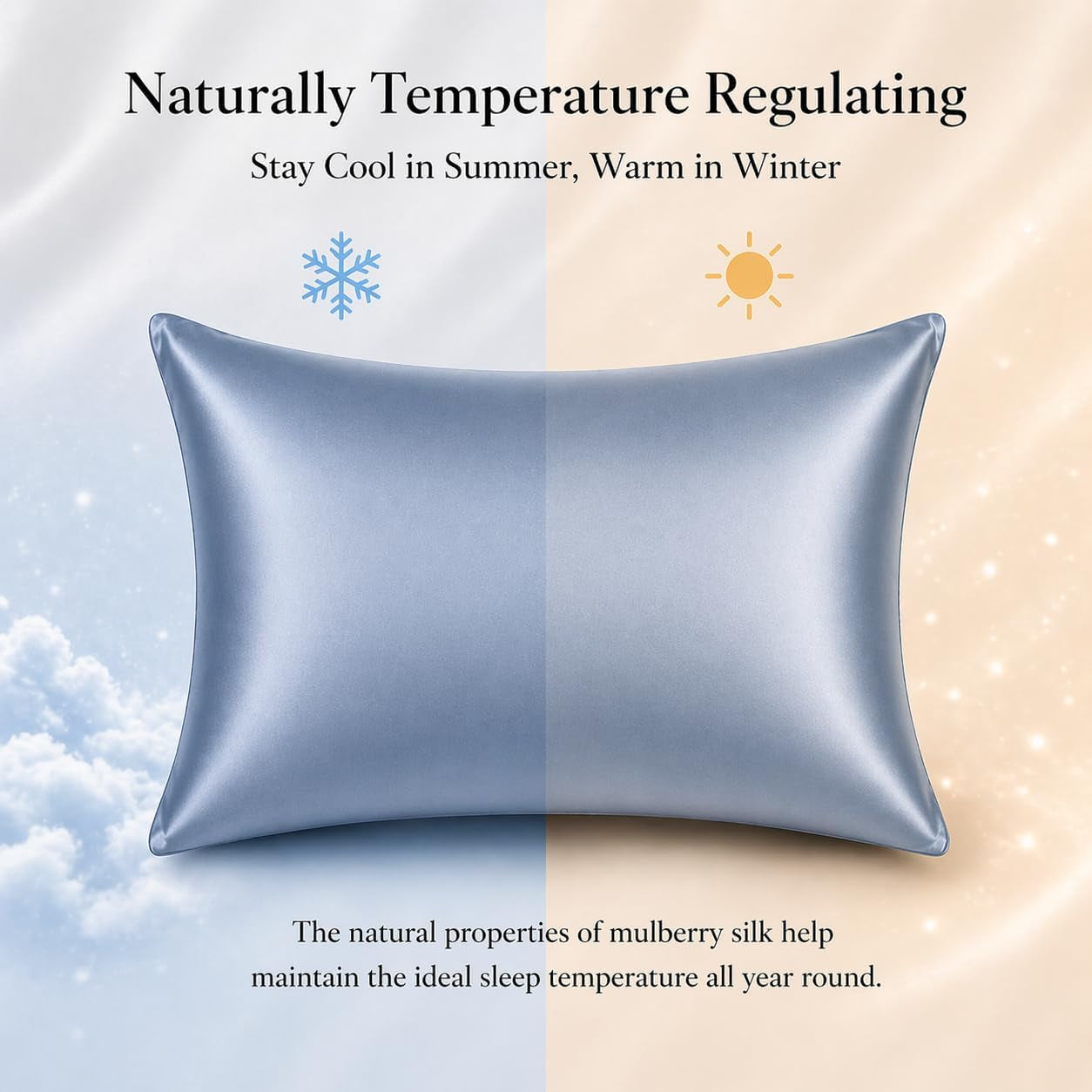 100% Mulberry Silk Pillowcase for Hair and Skin, USA, Real 22 Momme Silk Pillow Cases Queen, Not Satin Pillowcase, anti Acne,Zipper Closure, 1 Pc 20"X30" (Queen, Blue Grey)