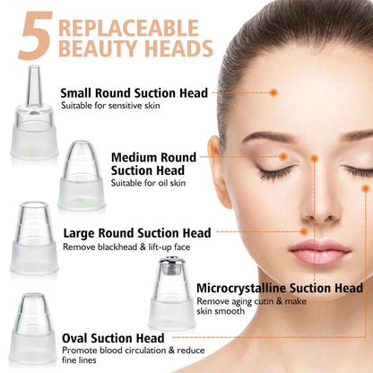 Blackhead Remover Vacuum - Facial Pore Cleaner with 5 Attachments, Electric USB Pore Vacuum