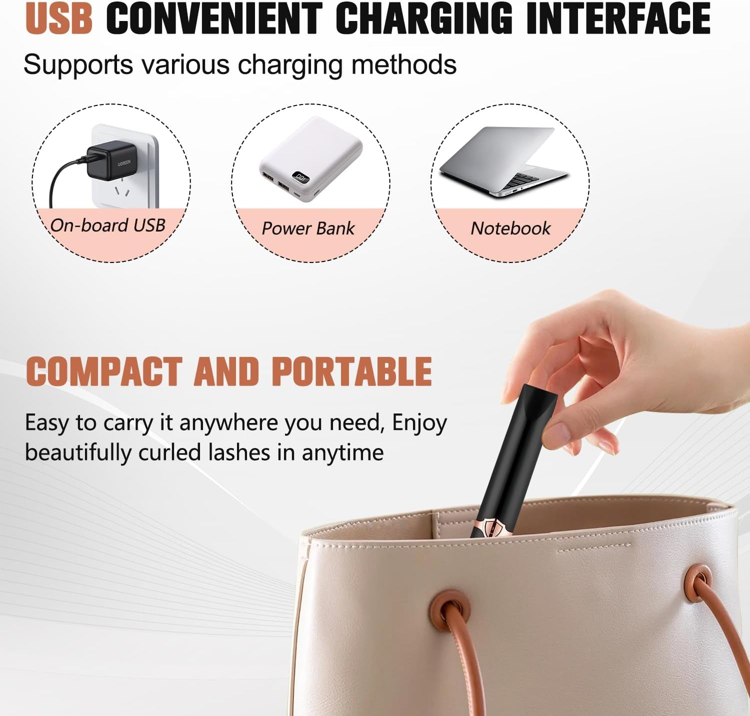 Heated Eyelash Curler, Mini Electric Eyelash Curler, Portable Makeup Electric Eyelash Curling, USB Rechargeable Finalize Eyelash Tool Beauty Tools for Women (White)