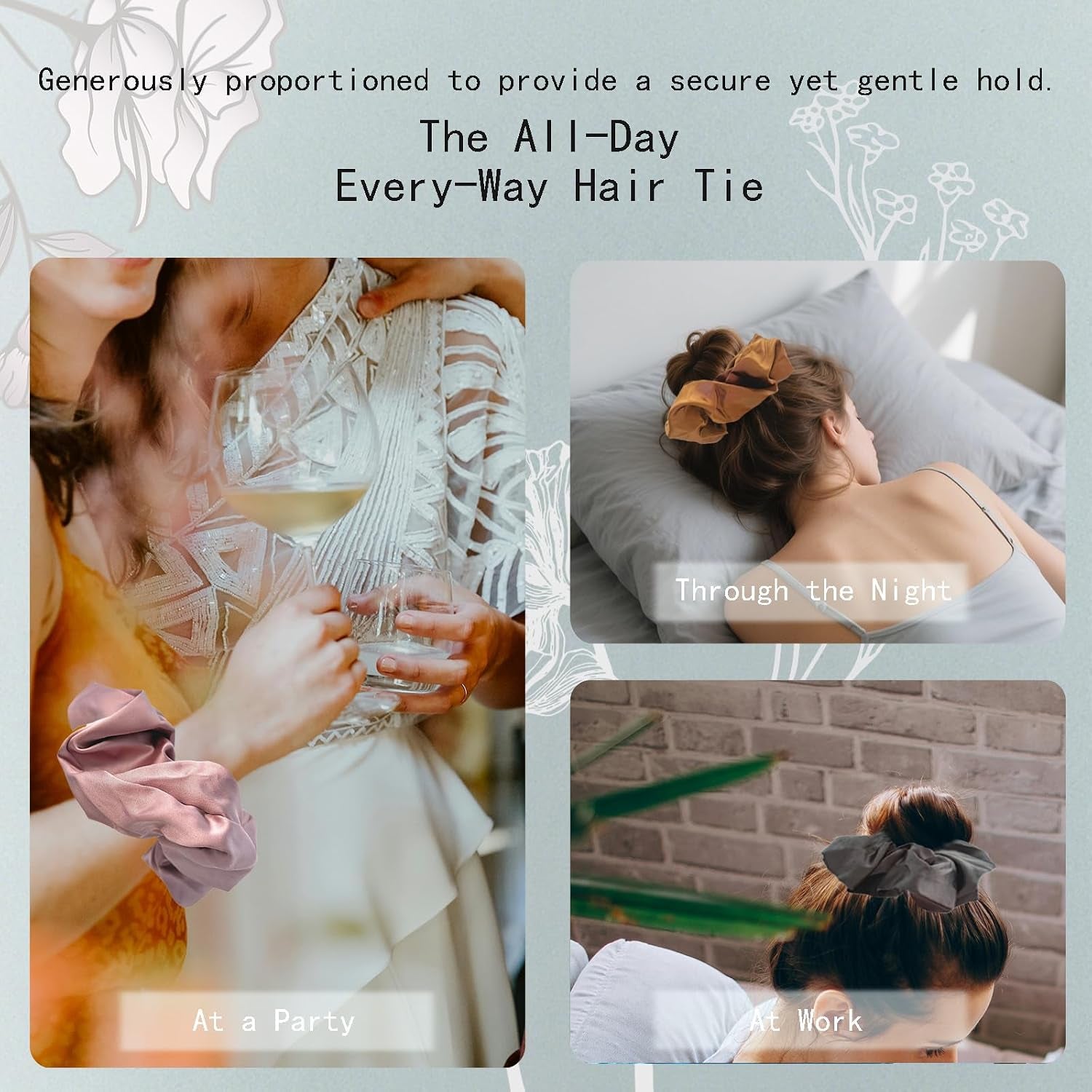 Oversized Scrunchies for Women and Girls,No Damage Large Hair Ties,For Sleeping, Parties, Weddings,3 Pcs