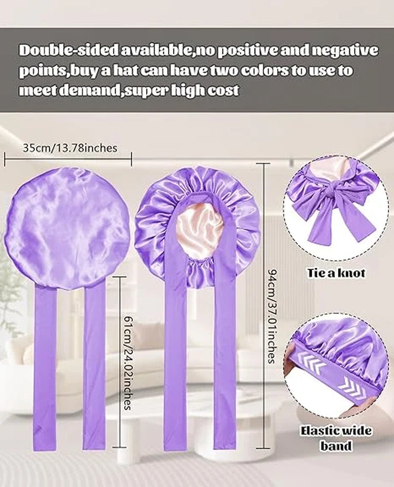 Satin Bonnet Silk Bonnet for Sleeping Silk Sleep Cap Double Layer Hair Bonnet with Elastic Tie Band