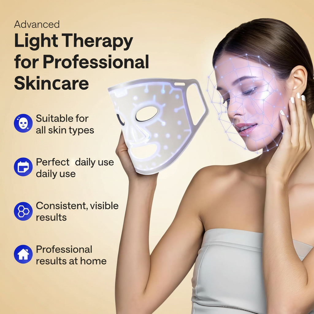 LED Face Mask Light Therapy - Red Light Therapy for Face & Blue Therapy for Skincare Therapy Device