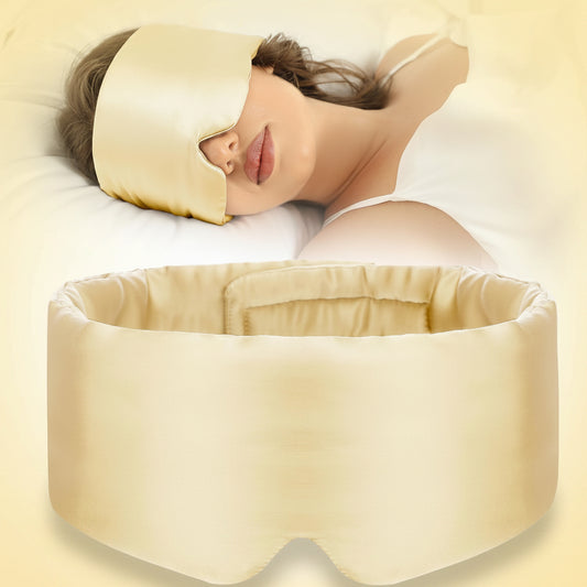 100% Mulberry Silk Sleep Mask Eye Mask for Women Man with Adjustable Band, for Side Sleeper Blackout Sleep Mask for Travel Rest and Office (Gold)