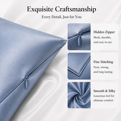 100% Mulberry Silk Pillowcase for Hair and Skin, USA, Real 22 Momme Silk Pillow Cases Queen, Not Satin Pillowcase, anti Acne,Zipper Closure, 1 Pc 20"X30" (Queen, Blue Grey)