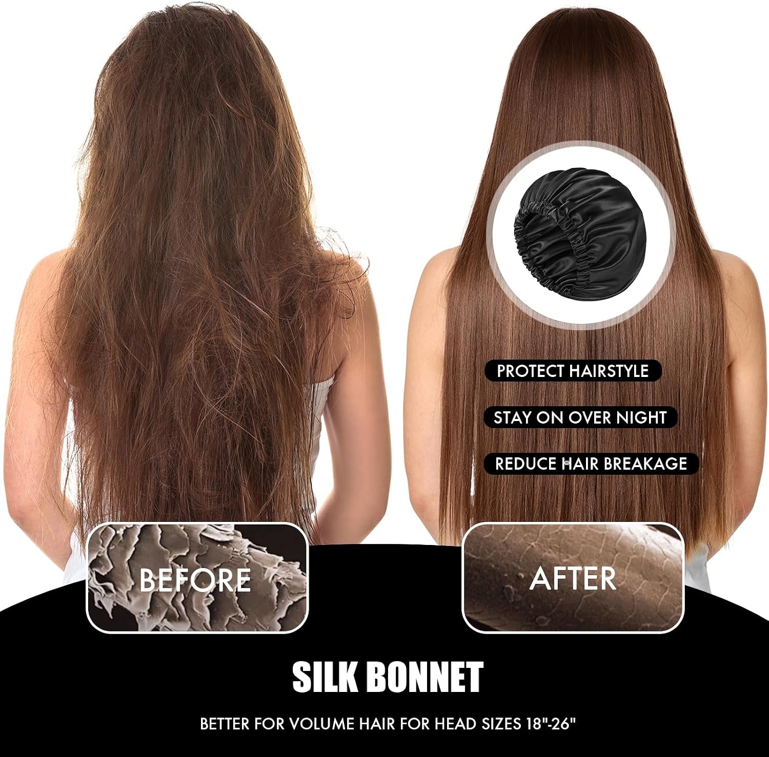 Bonnet for Sleeping Women & Men, Double Layer Soft Silk Hair Bonnet | Minimizes Hair Friction and Breakage ; Comes with a Soft Mark-Free Elastic Band Suited for Natural Curly Hair.