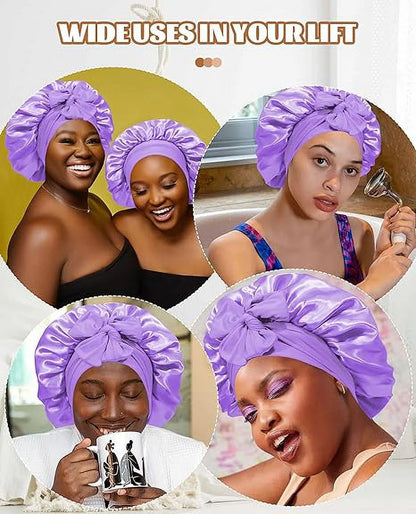 Satin Bonnet Silk Bonnet for Sleeping Silk Sleep Cap Double Layer Hair Bonnet with Elastic Tie Band