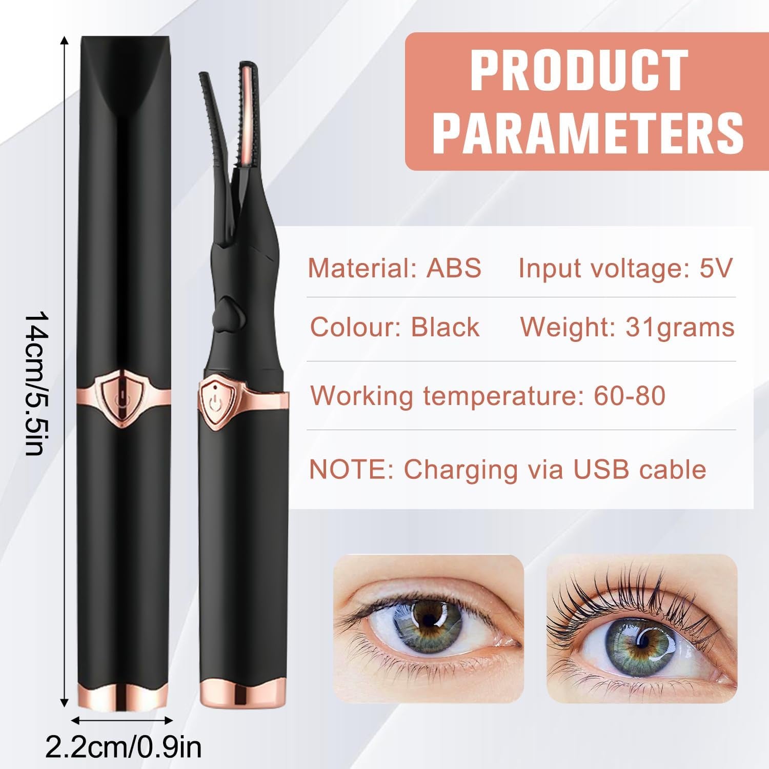 Heated Eyelash Curler, Mini Electric Eyelash Curler, Portable Makeup Electric Eyelash Curling, USB Rechargeable Finalize Eyelash Tool Beauty Tools for Women (White)