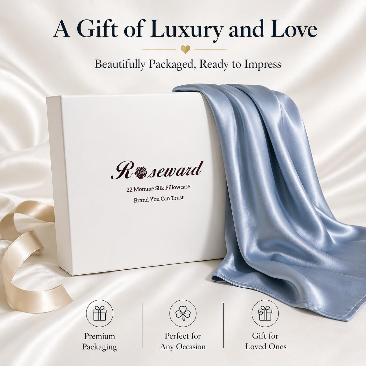 100% Mulberry Silk Pillowcase for Hair and Skin, USA, Real 22 Momme Silk Pillow Cases Queen, Not Satin Pillowcase, anti Acne,Zipper Closure, 1 Pc 20"X30" (Queen, Blue Grey)