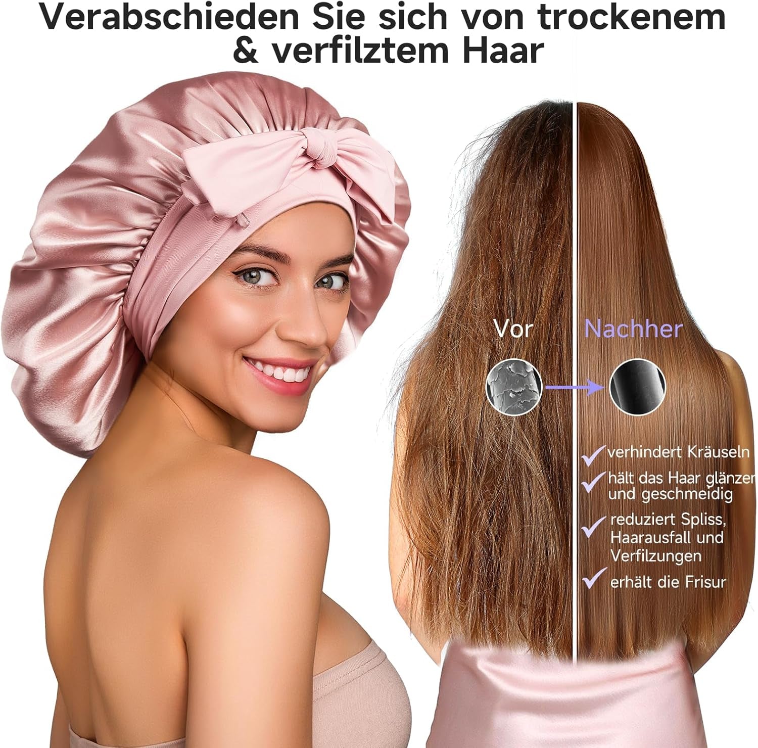 100% 22 Momme De Mûrier Bonnet Soie Cheveux Nuit Pour Dormir, Rose | Bonnet De Nuit Doux En Soie Double Couche Pour Cheveux Frisés, Respirant, Large Bande Ajustable Pour Attacher À La Tête