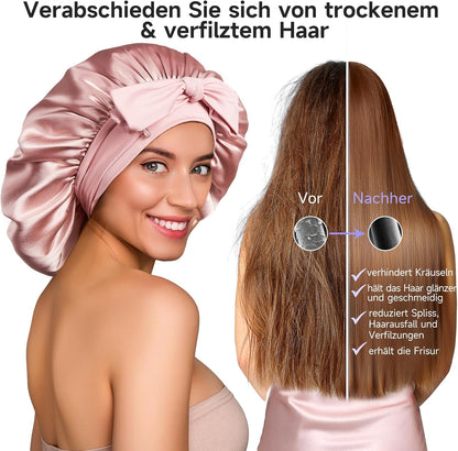 100% 22 Momme De Mûrier Bonnet Soie Cheveux Nuit Pour Dormir, Rose | Bonnet De Nuit Doux En Soie Double Couche Pour Cheveux Frisés, Respirant, Large Bande Ajustable Pour Attacher À La Tête