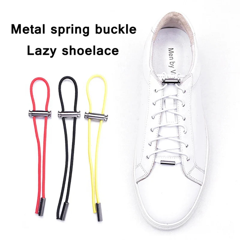 Elastic No-Tie Shoelaces with Metal Lock Button - Effortless Lace Solution for Sneakers for All Ages