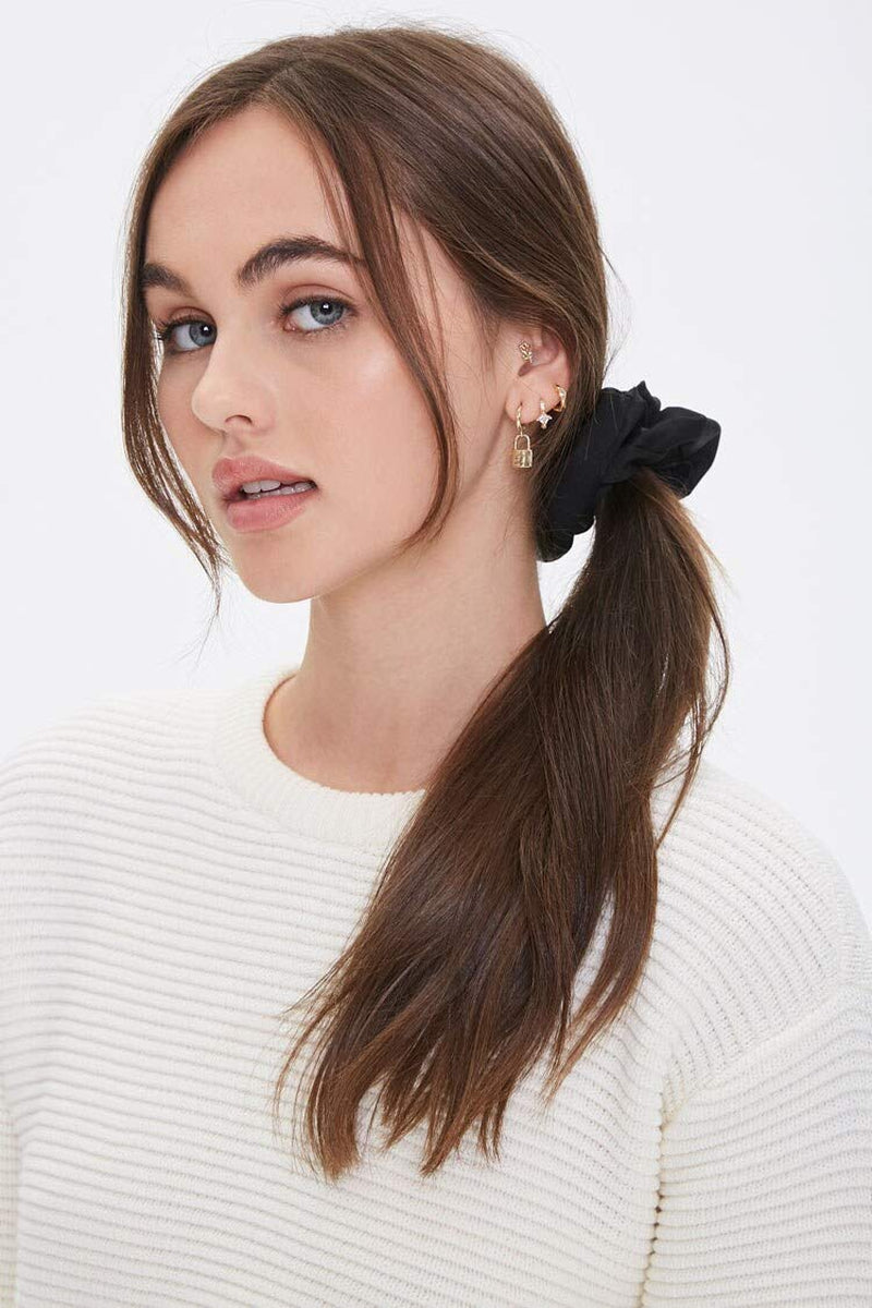 Silk Hair Scrunchies Black Red for Women Girls Curly Thick Hair Big Mulberry Silky Sleep Scrunchy Satin Elastic Hair Tie Bands Fashion Ponytail Holder 90S Accessories