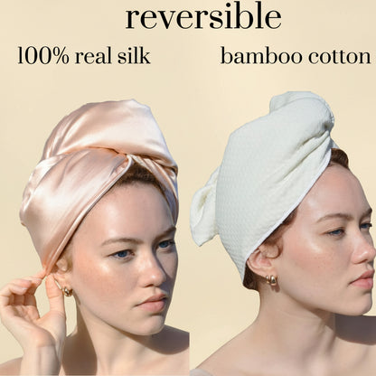 Pure Silk Hair Towel | Silk & Bamboo Viscose Cotton Blend | Absorbent & Frizz-Free | Handmade in FL