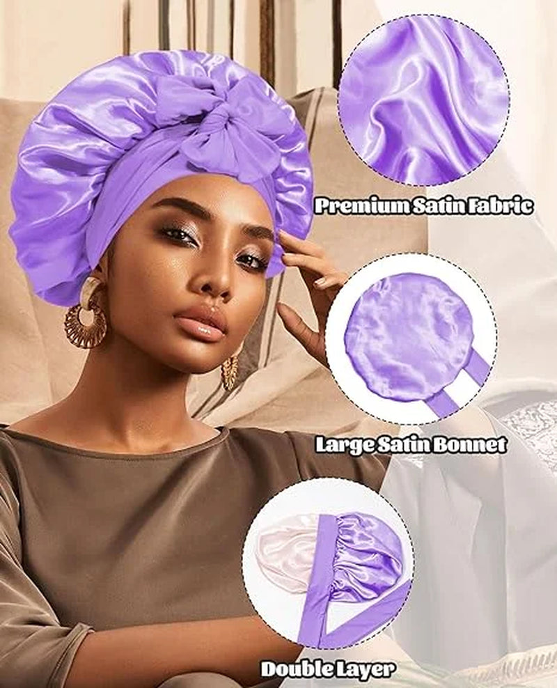 Satin Bonnet Silk Bonnet for Sleeping Silk Sleep Cap Double Layer Hair Bonnet with Elastic Tie Band