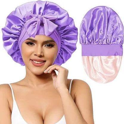 Satin Bonnet Silk Bonnet for Sleeping Silk Sleep Cap Double Layer Hair Bonnet with Elastic Tie Band