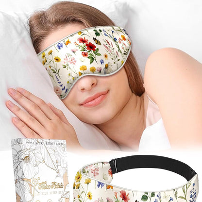 Silk Weighted Eye Mask - Microwave Eye Mask Heat and Cold Warm Compress for Sleeping Dry Eyes Pillow Soft Smooth Lavender Mulberry Silk Sleep Mask for Women Wife Mom - Flower