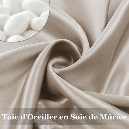 Taie Oreiller 100% Soie, 22 Momme Soie De Mûrier, Grade 6A, Taie D'Oreiller Soie Pour La Santé Des Cheveux Et De La Peau, Avec Fermeture Éclair Dissimulée (50 × 70Cm, Beige, 1 Pièce)