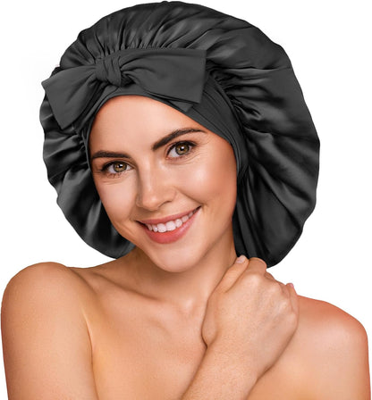 100% 22 Momme De Mûrier Bonnet Soie Cheveux Nuit Pour Dormir, Rose | Bonnet De Nuit Doux En Soie Double Couche Pour Cheveux Frisés, Respirant, Large Bande Ajustable Pour Attacher À La Tête