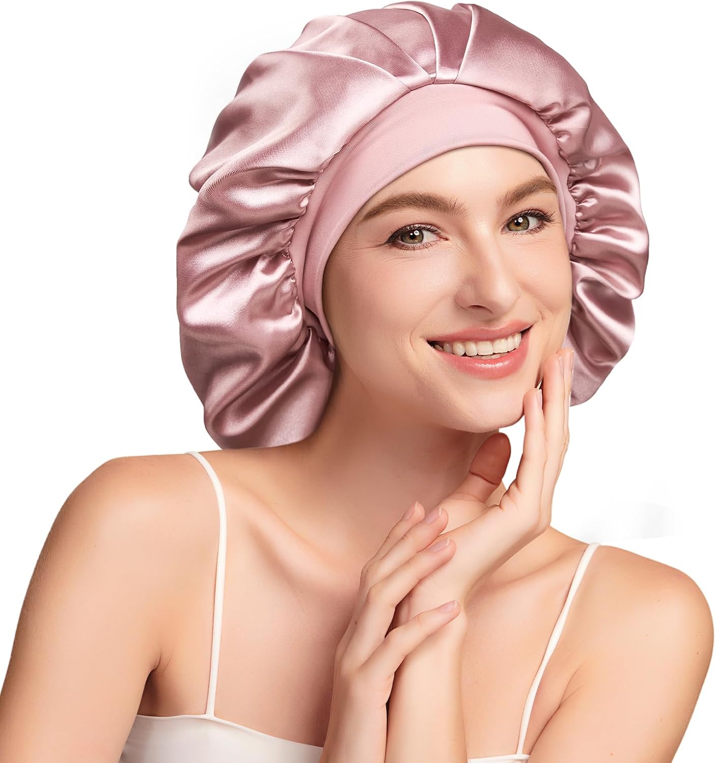 Bonnet Soie Cheveux Nuit 22 Momme, Doublure Soie De Mûrier, Doux | 100 % Soie 6A, Double Couche, Grande Taille Pour Cheveux Longs Ou Bouclés, Bande Large Réglable, Antiglisse, Noir+Violet