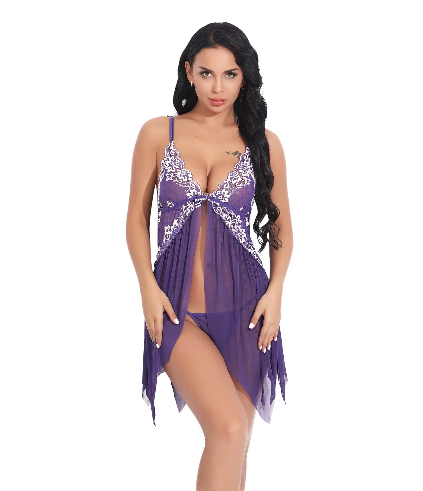 Underwear Women Sexy Lingerie Erotic Dress See-Through Lace Pajamas Sleepwear Nightdress + Thong Sexy Costumes Sex Dress