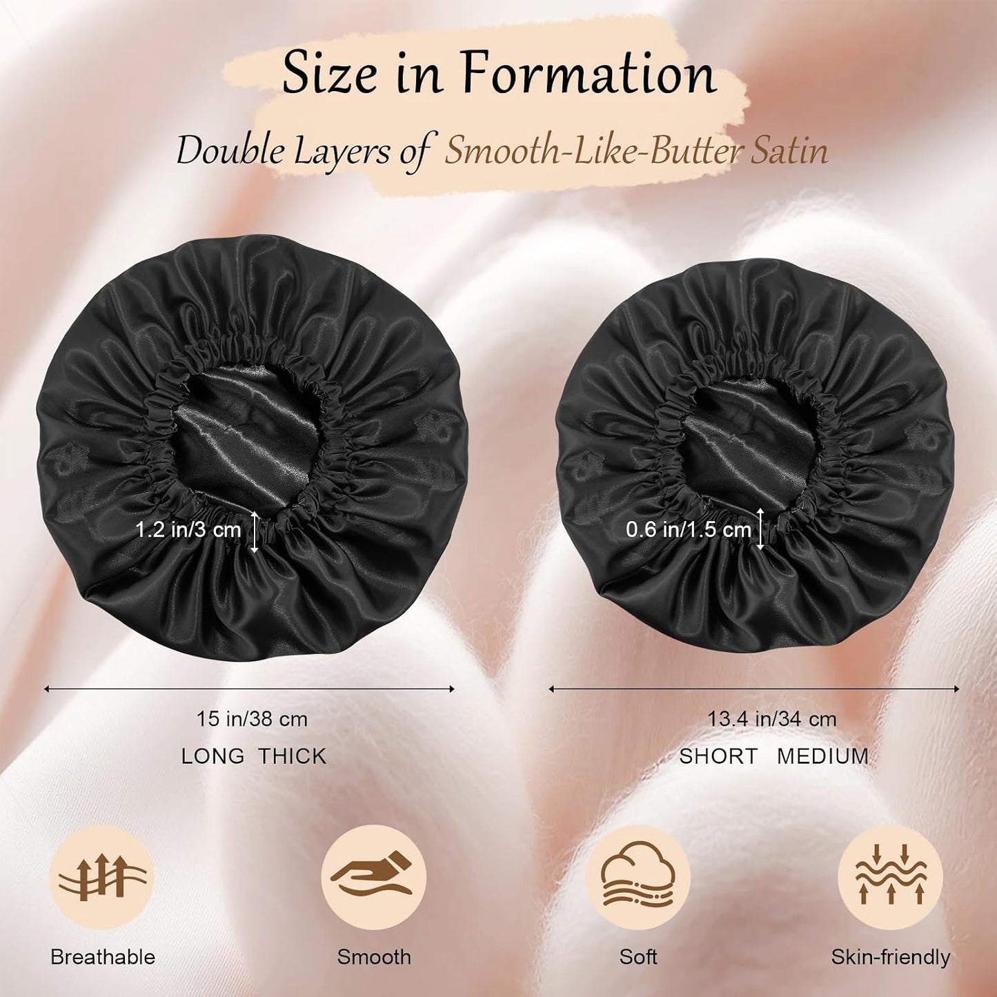 Bonnet for Sleeping Women & Men, Double Layer Soft Silk Hair Bonnet | Minimizes Hair Friction and Breakage ; Comes with a Soft Mark-Free Elastic Band Suited for Natural Curly Hair.